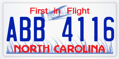 NC license plate ABB4116