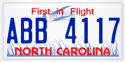 NC license plate ABB4117