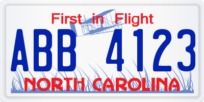 NC license plate ABB4123