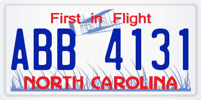 NC license plate ABB4131