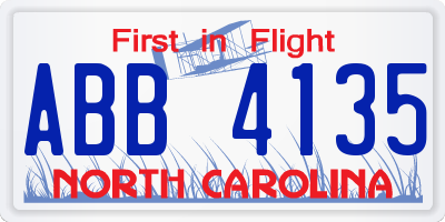NC license plate ABB4135