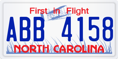 NC license plate ABB4158