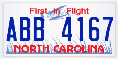 NC license plate ABB4167