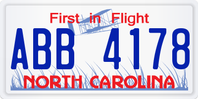NC license plate ABB4178