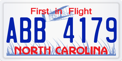 NC license plate ABB4179