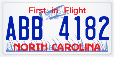 NC license plate ABB4182