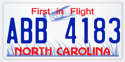 NC license plate ABB4183
