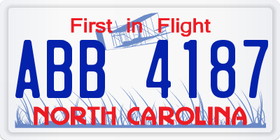 NC license plate ABB4187