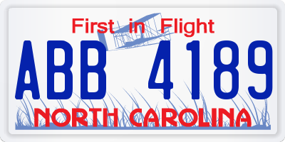 NC license plate ABB4189
