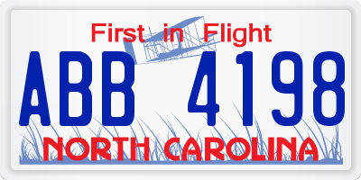 NC license plate ABB4198