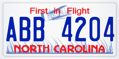 NC license plate ABB4204
