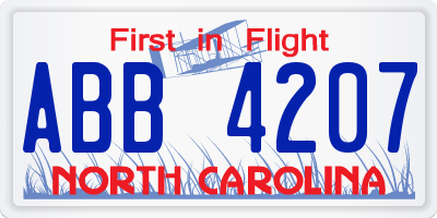 NC license plate ABB4207