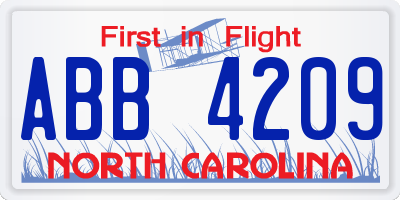 NC license plate ABB4209