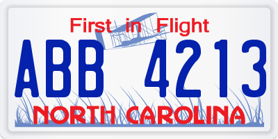NC license plate ABB4213