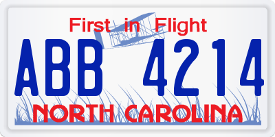 NC license plate ABB4214