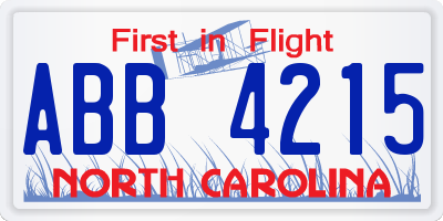 NC license plate ABB4215