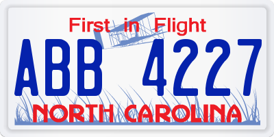 NC license plate ABB4227