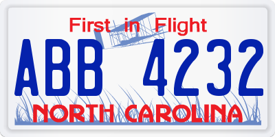 NC license plate ABB4232