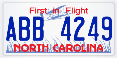 NC license plate ABB4249
