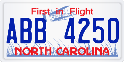 NC license plate ABB4250