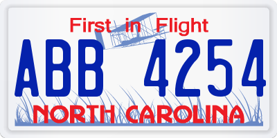 NC license plate ABB4254