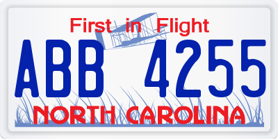 NC license plate ABB4255