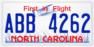 NC license plate ABB4262