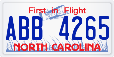 NC license plate ABB4265