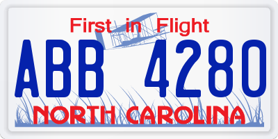NC license plate ABB4280
