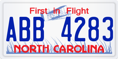NC license plate ABB4283