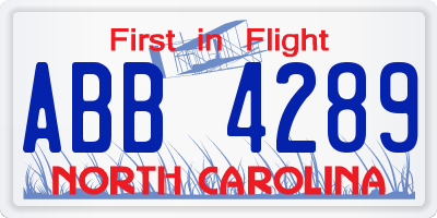 NC license plate ABB4289