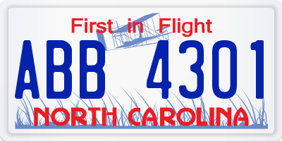 NC license plate ABB4301