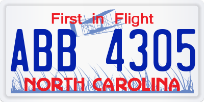 NC license plate ABB4305