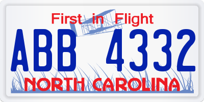 NC license plate ABB4332