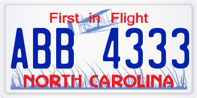 NC license plate ABB4333