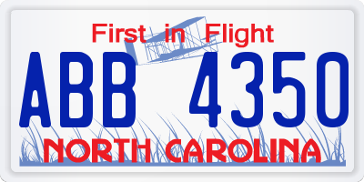 NC license plate ABB4350