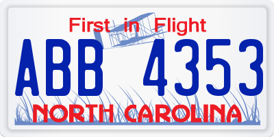 NC license plate ABB4353