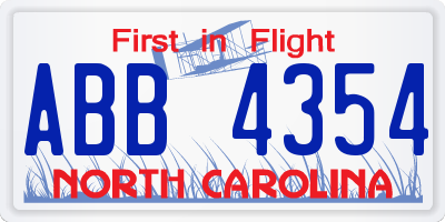 NC license plate ABB4354