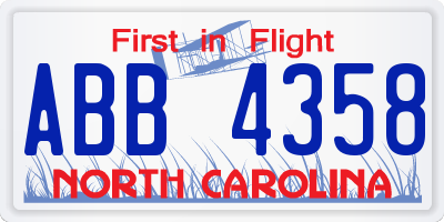 NC license plate ABB4358