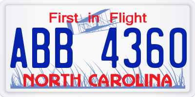 NC license plate ABB4360