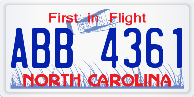 NC license plate ABB4361
