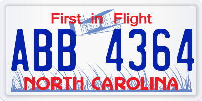 NC license plate ABB4364