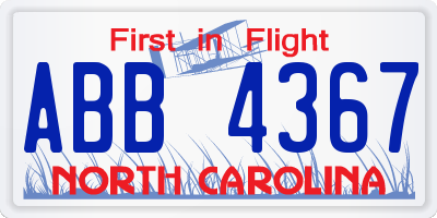 NC license plate ABB4367