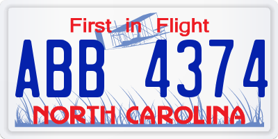 NC license plate ABB4374