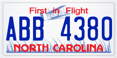 NC license plate ABB4380