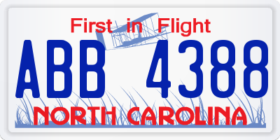NC license plate ABB4388