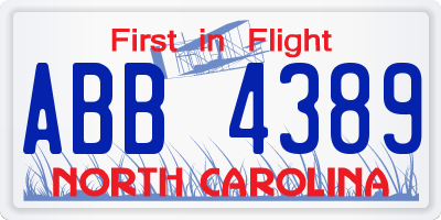 NC license plate ABB4389