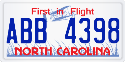 NC license plate ABB4398