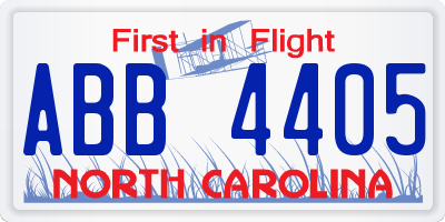 NC license plate ABB4405