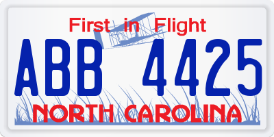 NC license plate ABB4425